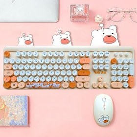 Resim Microcase Mofii Ayıcık Desenli Kablosuz Renkli Yuvarlak Tuşlu Klavye Mouse Set-AL4258 (Bej) 
