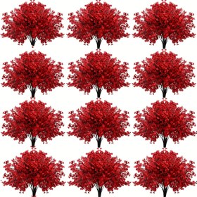 Resim 12 Adet Gerçek Dokulu Yapay Çilek Çiçeği Çiçek Takımları - Parlak Kırmızı Çiçekler, Kahverengi Çiçek Sapları ile - Düğünler, Tatiller ve Ev Dekoru için Mükemmel - Bahar ve Yaz Dekorasyonları, Noel, Cadılar Bayramı, Aziz Patrick Günü, Anneler Günü için İdeal - Dekoratif Çiçekler, Ev Dekoru için Yapay Çiçekler, Çanak Çömleği Dahil Değil, Dış Mekan Dekorasyonları, En İyi Noel, En Mükemmel Şükran Günü için 