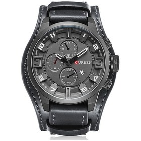 Resim Prestigegoods Erkek M8225 Askeri Deri Quartz Kol Saati Siyah Gri, 22mm, Tam Takvim, Suya Dayanıklı, 46mm, 90g, Sevgili/meslektaş/kardeş/arkadaş İçin Hediye Siyah 