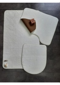 Resim Ultrasoft Düz Krem 3 Lü Banyo Halısı Paspası Seti Kaymaz Tabanlı Krem 