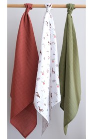Resim runbaby ( 3 ADET ) 75x75 CM %100 Pamuk 3'lü Müslin Örtü Set 