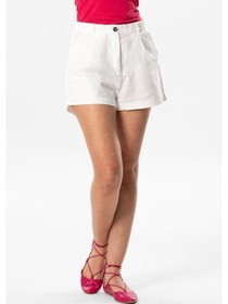 Resim Fulya Keten Düğmeli Kısa Yazlık Şort Beyaz Byz Beyaz 