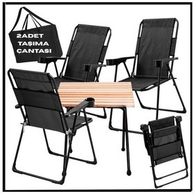 Resim 130 Kg Taşıma Siyah 4 Adet Katlanır Kamp Sandalyesi Ve Masa Seti -taşıma Çantalı - Ta Siyah 