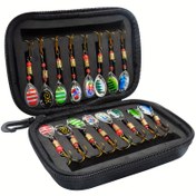 Resim 16 adet Balıkçılık Spinner Yem Seti Depolama Çantası ile, Üçlü Kanca ile Yapay Sert Yem, Balıkçılık Takımı 