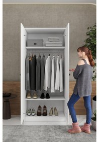Resim 2 Kapaklı 2 Raflı Tek Askılı Mega Elbise Dolabı Beyaz İmb063 Beyaz 