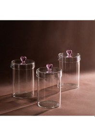Resim Porsima Hearts 3lü 950 Ml Borosilikat Cam Kavanoz Seti Saklama Kabı Takımı 10x15 Cm Şeffaf 