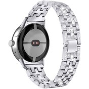 Resim Google Pixel Watch 3 41mm/ Watch 2/ Pixel Watch İçin Metal Saat Kayışı 5 Boncuk 5 Satır Bling Rhinestone Bilek Bandı Değiştirme - Gümüş 