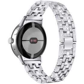 Resim Google Pixel Watch 3 41mm/ Watch 2/ Pixel Watch İçin Metal Saat Kayışı 5 Boncuk 5 Satır Bling Rhinestone Bilek Bandı Değiştirme - Gümüş 