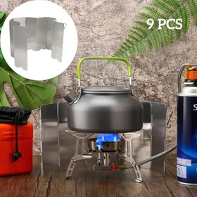 Resim Outdoor Katlanır Kart Ocağı Alüminyum Alaşım 9 Parça Set Piknik Kamp Çift Yakıtlı Rüzgar Geçirmez Gaz ve Alkol Ocağı Taşınabilir Dağcılık Pişirme Seti 
