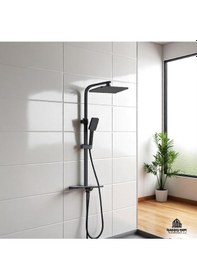 Resim İsaoğlu Yapı Siyah Duş Seti Kare Borulu Kare Tasarım Mat Siyah Premium Duş Yağmurlama Siyah 