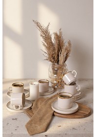 Resim Keramika Straw Stackable Çay Takımı 12 Parça 6 Kişilik Krem 