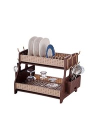 Resim Omnipazar Sy-5520 Plastik Hasır Çift Katlı Bulaşık Kurutmalık Tabaklık Kahverengi 