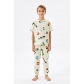 Resim Bunny Hopp Yazlık Kısa Kollu Erkek Çocuk Pijama Takımı Oyun Desenli %100 Pamuk 