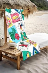 Resim Dijital Baskı Plaj Deniz Havlusu Posta Pulu Desenli Peştamal HVL0094 