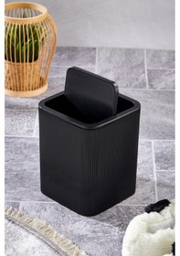 Resim Line Çizgili Kare Kapaklı Klik Çöp Kovası Banyo Mutfak Siyah 