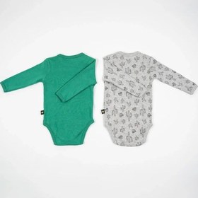 Resim Unisex Bebek Yeşil Gri Kaktüs Detaylı İkili Çıtçıtlı Zıbın Takım Yeşil 
