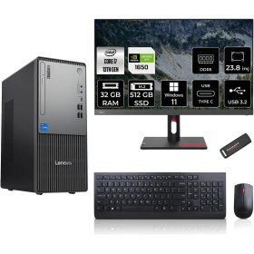 Resim Lenovo Thinkcentre Neo 50T Gen 5 Intel Core I7 13700 32GB 512GB SSD GTX1650/4GB 23.8" Fhd Monitör Windows 11 Home Masaüstü Bilgisayar & Per4 USB Bellek 12UB000LTRMNT2357 
