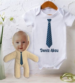 Resim Bitmeyenkartus Bk Kids Kişiye Özel Fotoğraflı Bebek Yastık Ve Bebek Body Zıbın H (550906423) Beyaz - Lacivert 