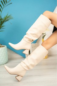 Resim Kaite SYT-2002 Bej Körüklü Kalın Topuklu Günlük Çizme 