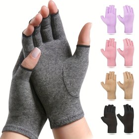 Resim 1 Çift Premium Parmaksız Kompresyon Eldiveni - Isıtıcı, Günlük, Yazı Yazma, Spor, Antrenman - Başparmak Destekli Eldivenler - Kadın ve Erkekler İçin - El Destekli Sarım - Yarım Parmak Eldiven - Açık Parmak Eklem Bakımı - Sonbahar ve Kış Eldivenleri 