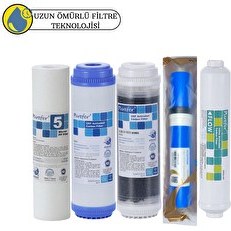 Resim Pemax Water Solutions Purefer Açık Kasa Çift Karbonlu Sertifikalı 5'li Vontron Helixfil Yüksek TDS Mebran 5'li 