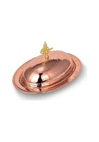 Resim Turna Bakır Saltanat Şişme Kapak Kayık Sunum Tabağı 35 Cm El Dövme Kırmızı Turna4407-1 