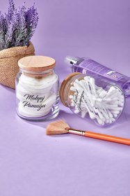 Resim FBZhome 2'li Ahşap Kapaklı Makyaj Pamuğu & Kulak Pamuğu Organizeri 300 Ml Pamukluk 