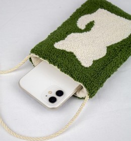 Resim pulur.co Haki Kedili Punch Işlemeli Retro Telefon Çantası 