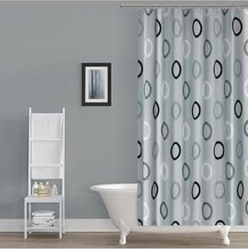 Resim Tropik Home Polyester Kumaş Geometrik Desen Gri Banyo Perdesi Yerli Üretim Duş Perdesi Plastik C-halka Hediye 