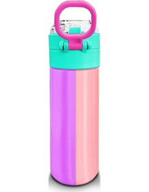 Resim Coral High Kids Renkli Çizgili Pipetli Ve Direkt İçim Çelik Termos 500 Ml 31844 Çok Renkli 