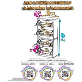 Resim Modilayn Umay' 2 Li Asma Antre Hol 52x156x 26 Cm Lik 4 Düşer Kapak 8 Raf Bölmeli Ayakkabılık Beyaz - Ceviz 