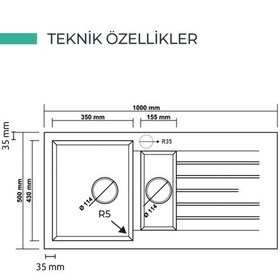 Resim Realstone Siyah P05 Troya 100 1000x500 1.5 Göz Damlalıklı Granit Eviye 
