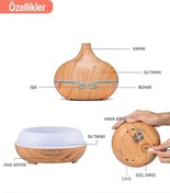 Resim Genel Markalar Hava Nemlendirici 550ml Uzaktan Kumandalı Aroma Difüzörü Ultrasonik Buhar Makinesi 7 Renk Led 