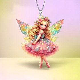 Resim Büyülü Balerin Peri Prenses Kolyesi - İki Yüzlü Dans Eden Bale Figürli Pandantif, Işıltılı Gökkuşağı Kanatlar ve Pembe Tütü Çekici Beyaz K Altın Kaplama Akrilik Takı Hediye, Doğum Günü/Noel Armağanı, ile yıl boyu kullanılabilir aksesuar, 2D Düz 