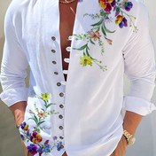 Resim Erkekler İçin Moda Baskılı Takım Elbise, Günlük Kullanım, Partiler, Toplantılar ve Evde Giyim için Uygun, Dört Mevsim Dönüşlü Yaka Gömlek - Çiçek Desenli 