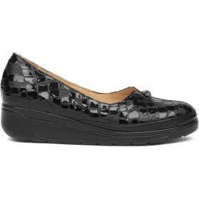 Resim Celal Gültekin Kadın Siyah Kroko Dolgu Topuklu Rugan Deri Ayakkabı 