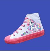 Resim archiepet pembe bağcıklı pembe taban unicorn baskılı keten çocuk spor convers ayakkabı 