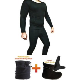 Resim Bonbonetti 4'Lü Set Erkek Termal Set Termal Içlik Termal Tişört Termal Çorap Polar Bere Siyah 2Xl Siyah 