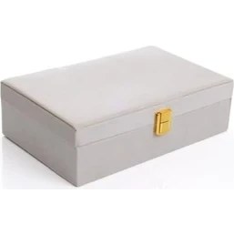 Resim Storemax Bej Kadife Mücevher Organizer Takı Kutusu Düzenleyici | Aynalı, Bölmeli, Şık Takı Saklama Kutusu, Kadife Kaplama 25×16×7 cm 