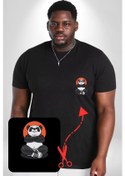 Resim Yoga Panda Siyah Büyük Beden Kadın Basic Minimal Baskılı Tişört Siyah 