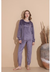 Resim Lukitus Kadife Uzun Kol Kadın Pijama Takımı Gri 