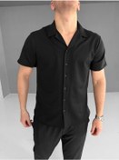 Resim İki İplik Kumaş Gömlek - Siyah Siyah 