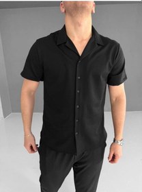 Resim İki İplik Kumaş Gömlek - Siyah Siyah 