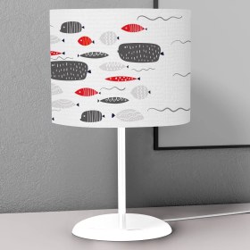 Resim instababyrooms Gri Kırmızı Balık Desenli Çocuk Odası Dijital Baskılı Çocuk Odası Masaüstü Abajur Avize 