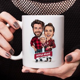 Resim Anne Baba ve Bebek Karikatürlü Kupa Bardak 