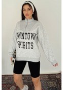 Resim Kadın Fermuarlı Baskılı Sweatshirt Downtown Energy Gri 