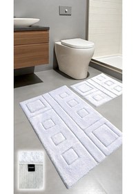 Resim Tohma Pamuklu Banyo Paspası Takımı 2 Li Dokuma Tabanlı, Yumuşak Dokulu Tasarım Ekru 