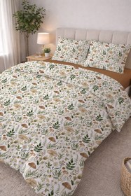 Resim Evmila Minik Mantarlar Desenli Nevresim Takımı - 200x220 Cm Nevresim + 50x70 Yastık kılıfı + 160x200 Cm Çarşaf 