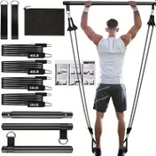 Resim 8 adet Set - 4 Direnç Bandı (140 Lbs) ile Pilates Bar Kiti Taşınabilir Ev Jimnastiği Fitness Ekipman Seti Ayak Kayışları ve Taşınabilir Bağcıklı Sırt Çantası ile Erkekler ve Kadınlar için Fitness Egzersizleri 