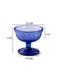 Resim 2'li Ayaklı Kobalt Mavi Baklava Desenli Cam Tatlı Kasesi - Dondurma, Magnolia Sunum Kadehi mavi 